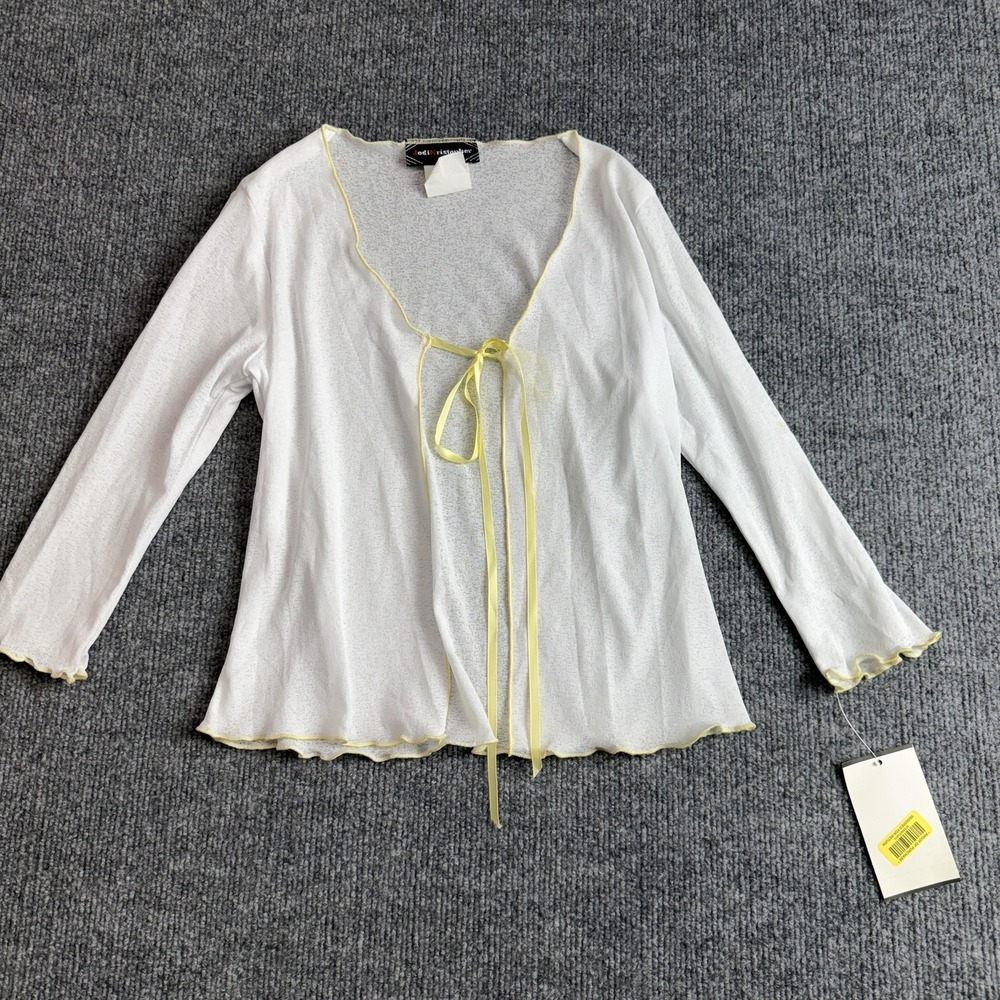 Jodi‎ Kristopher Blouse Womens Small White Sheer Tie Front Ruffle Long Sleeve